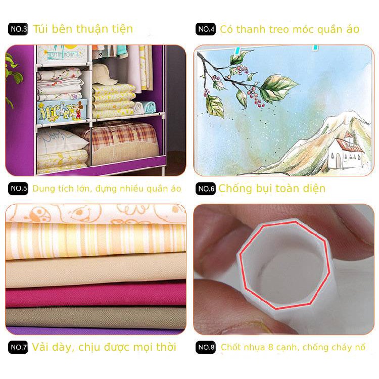 Tủ vải đựng quần áo cao cấp 3D 2 buồng 6 ngăn