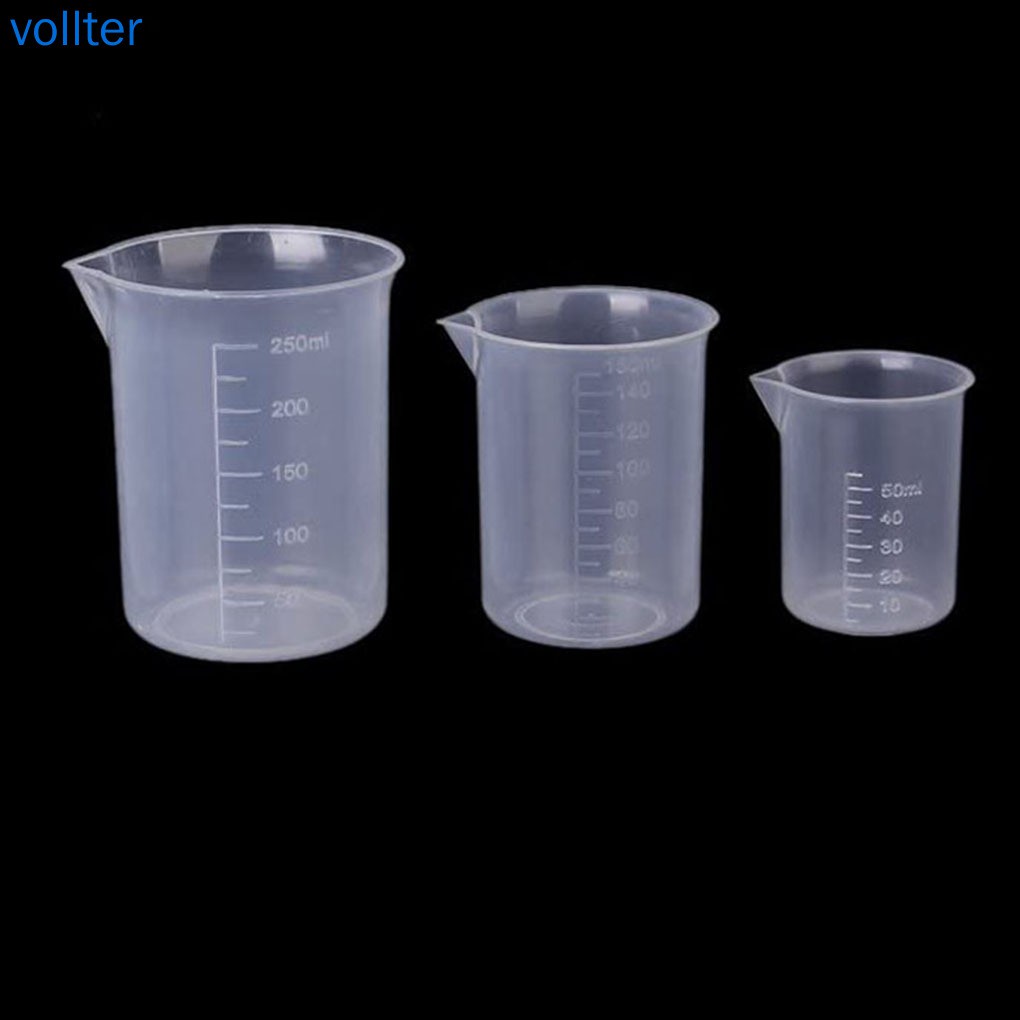 Set 3 Cốc Đo Bằng Nhựa Trong Suốt Có Vạch Đo Tiện Dụng Cho Phòng Thí Nghiệm