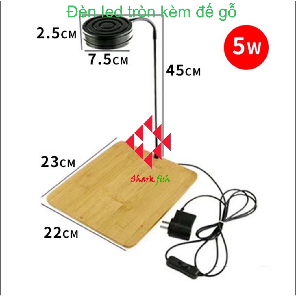 Đèn led hồ cá kèm đế gỗ,đèn cho hồ bán cạn, terrarium, đèn led ÁNH SÁNG TRẮNG chuyên dụng cho hồ cá cảnh