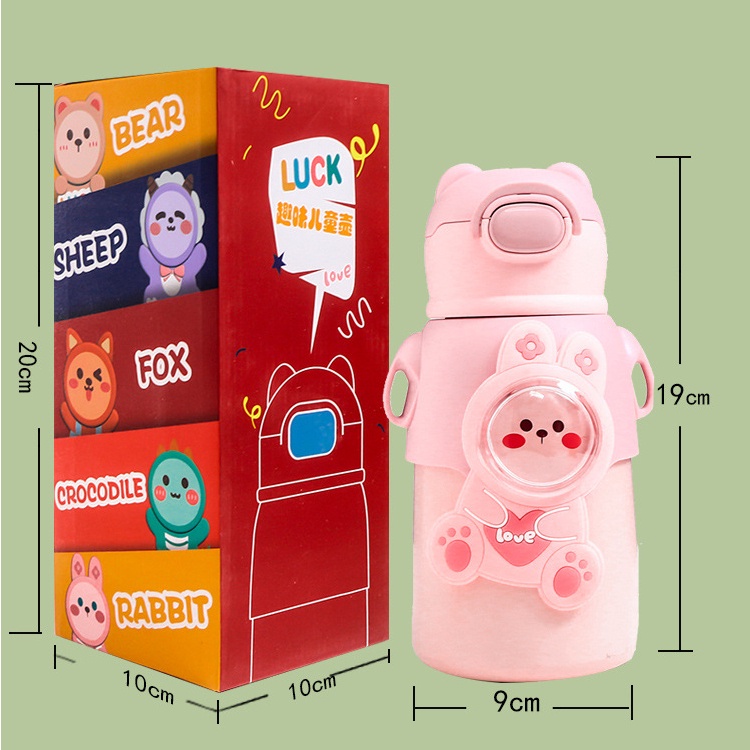 Bình Nước Giữ Nhiệt Bằng Thép Không Gỉ 316 Có Nắp Đậy Và Búp Bê 3D Dành Cho Trẻ Em