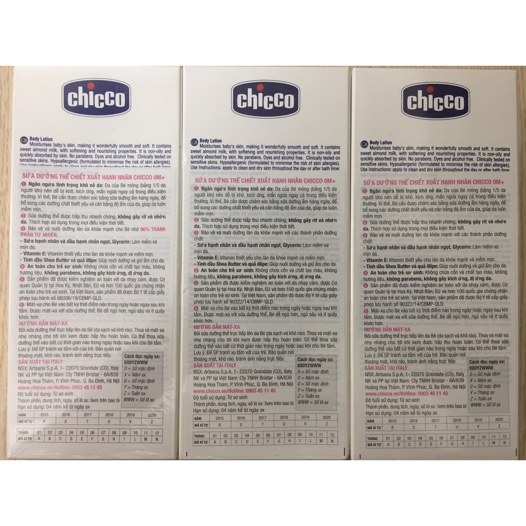 Sữa dưỡng thể Chicco cho bé từ 0 tháng chiết xuất Hạnh Nhân