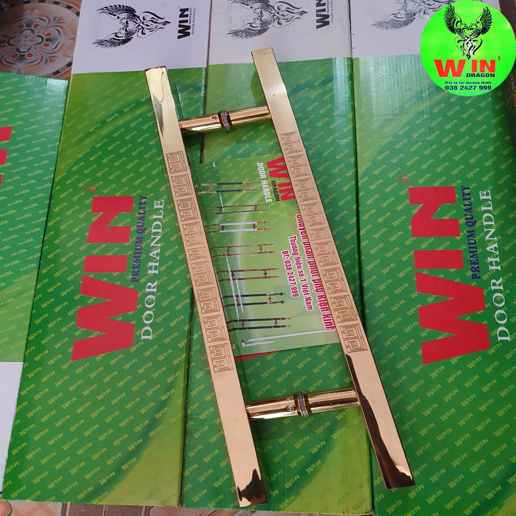 Tay nắm cửa kính thủy lực vuông vàng chữ vạn CHÍNH HÃNG