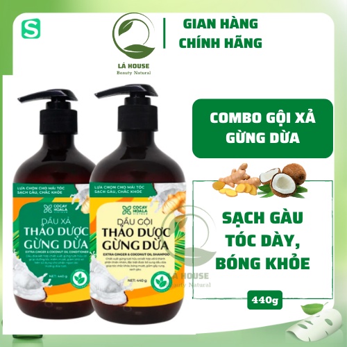 Dầu gội hữu cơ gừng dừa Cocayhoala thảo dược cao cấp - giảm rụng tóc, sạch gàu, dày tóc dung tích 440g/chai