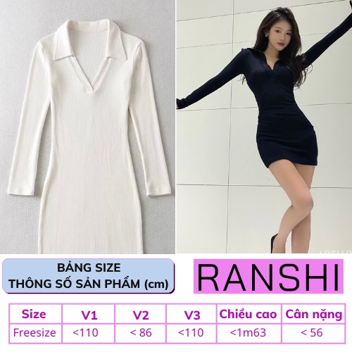 Đầm Body Dài Tay Sexy Cổ Polo RANSHI Váy Ôm Sát Có Hai Màu Đen Và Trắng Siêu Xinh Chất Thun Gân Dày Dặn - RBD044