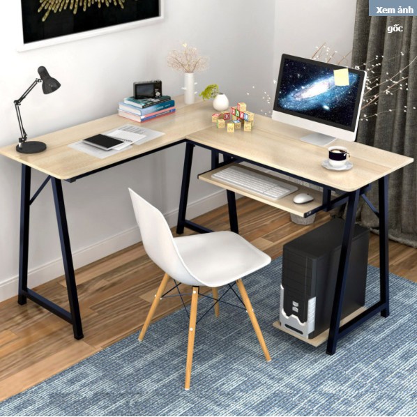 Bàn Gaming Máy Tính, Bàn Chữ L - KORE - Gỗ MDF Chống Xước Khay Bàn Phím, Giá Để PC, Bàn Làm Việc Chân Chéo KT 110x120cm