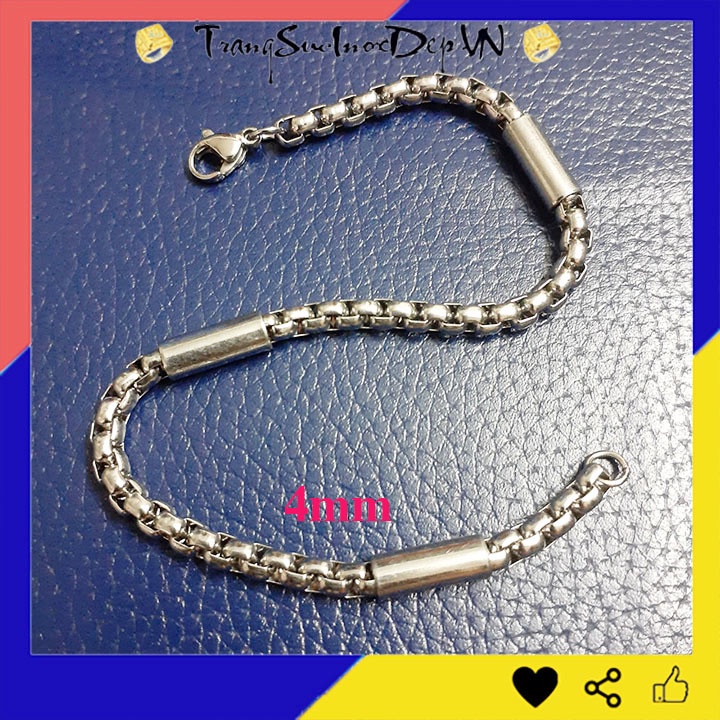 Lắc tay inox kiểu bông dừa 4mm bọc khoen trơn sáng đẹp không đen, hợp thời trang