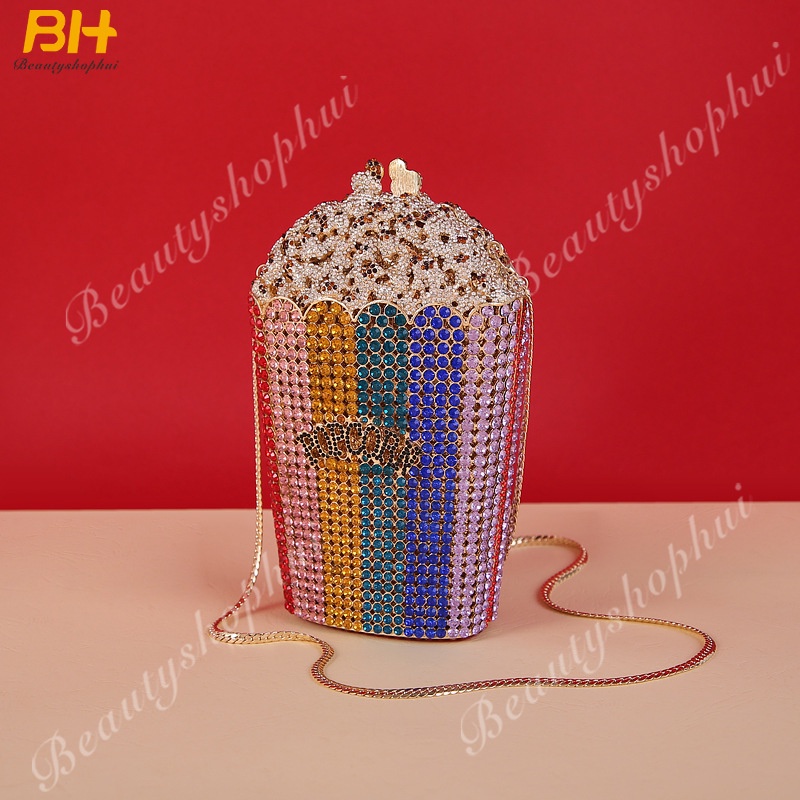 Túi Đựng Điện Thoại Di Động Hình Bắp Rang Bơ Đính Đá Pha Lê Dễ Thương Sáng Tạo