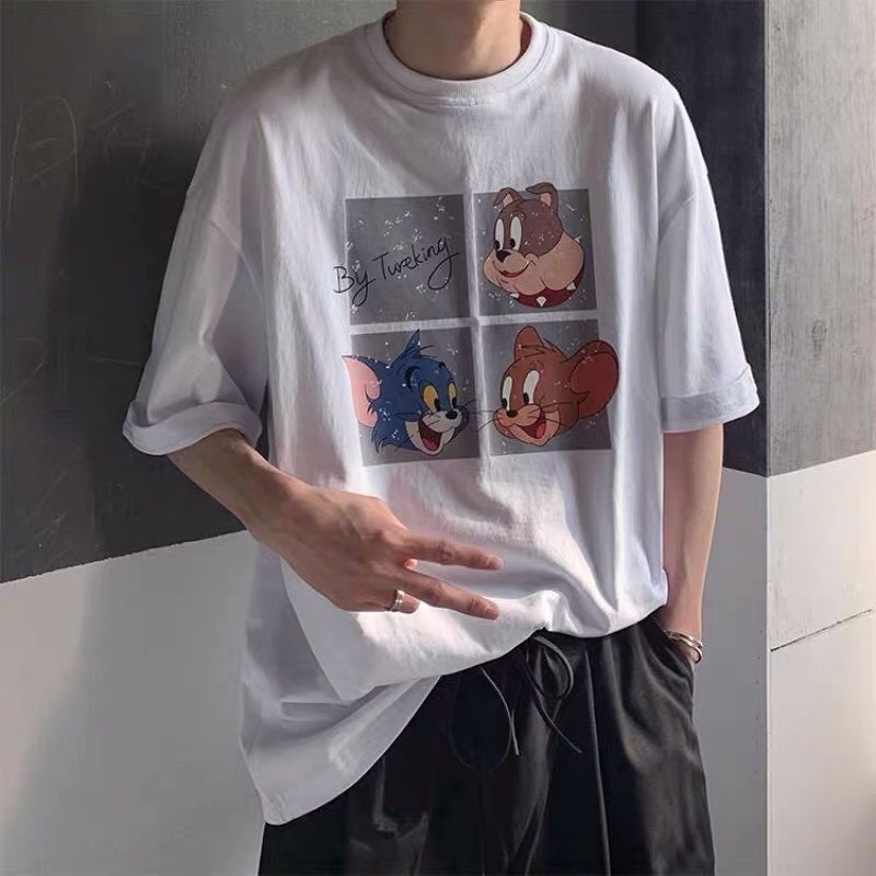 [GIÁ HUỶ DIỆT] Áo Thun Tay Lỡ Hoạt Hình TOM Chất Coton Su Form Rộng Ulzzang- Áo Phông Nam Nữ