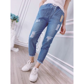 QUẦN BAGGY JEAN LƯNG THUN RÁCH CAO CẤP CHÂN BO SHOP PHƯƠNG CHÂU