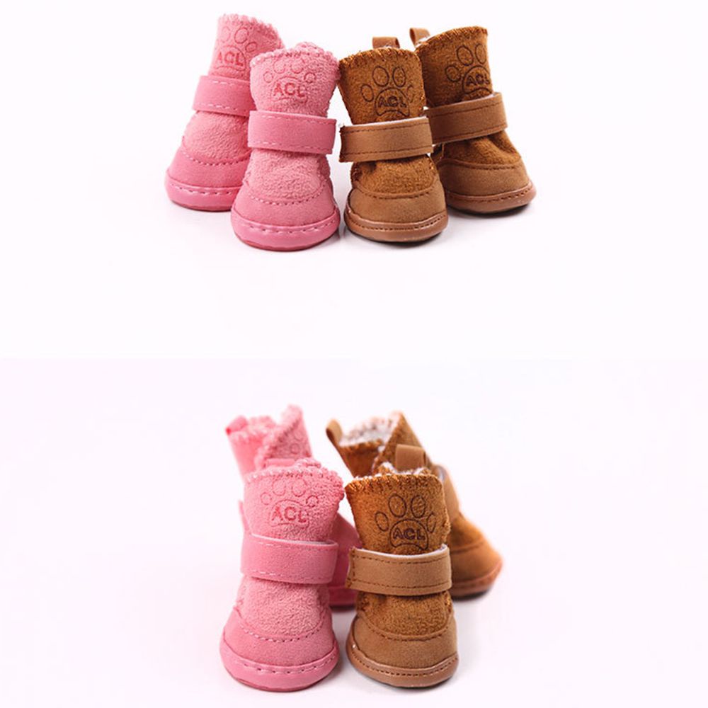 Set 4 Giày Boot Cao Su Chống Trượt Giữ Ấm Mùa Đông Dễ Thương Cho Thú Cưng