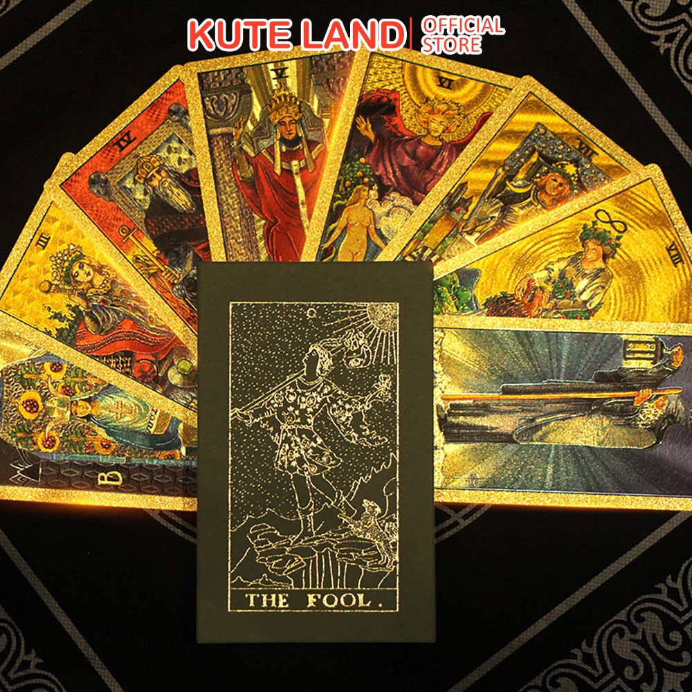 [Bài Nhựa Size Gốc] Bộ Bài Tarot Gold Foil Cao Cấp Waite Yellow Chất Liệu PVC Chống Nước  The Fool Hộp Cứng F2