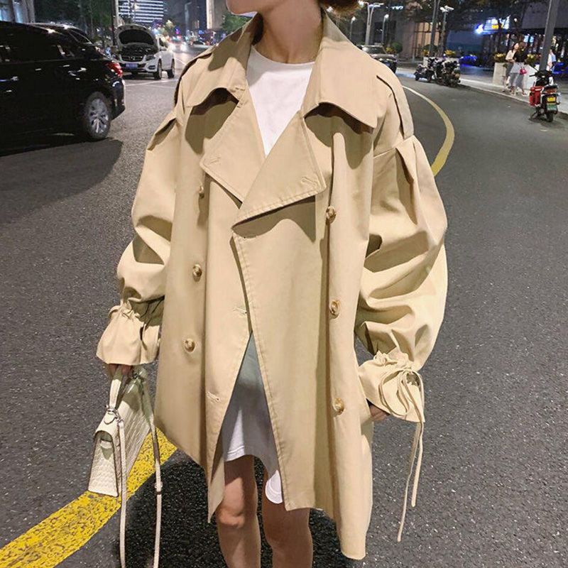 2021 autumn new rope Korean version loose short trench coat retro network celebrity popular student coat girl