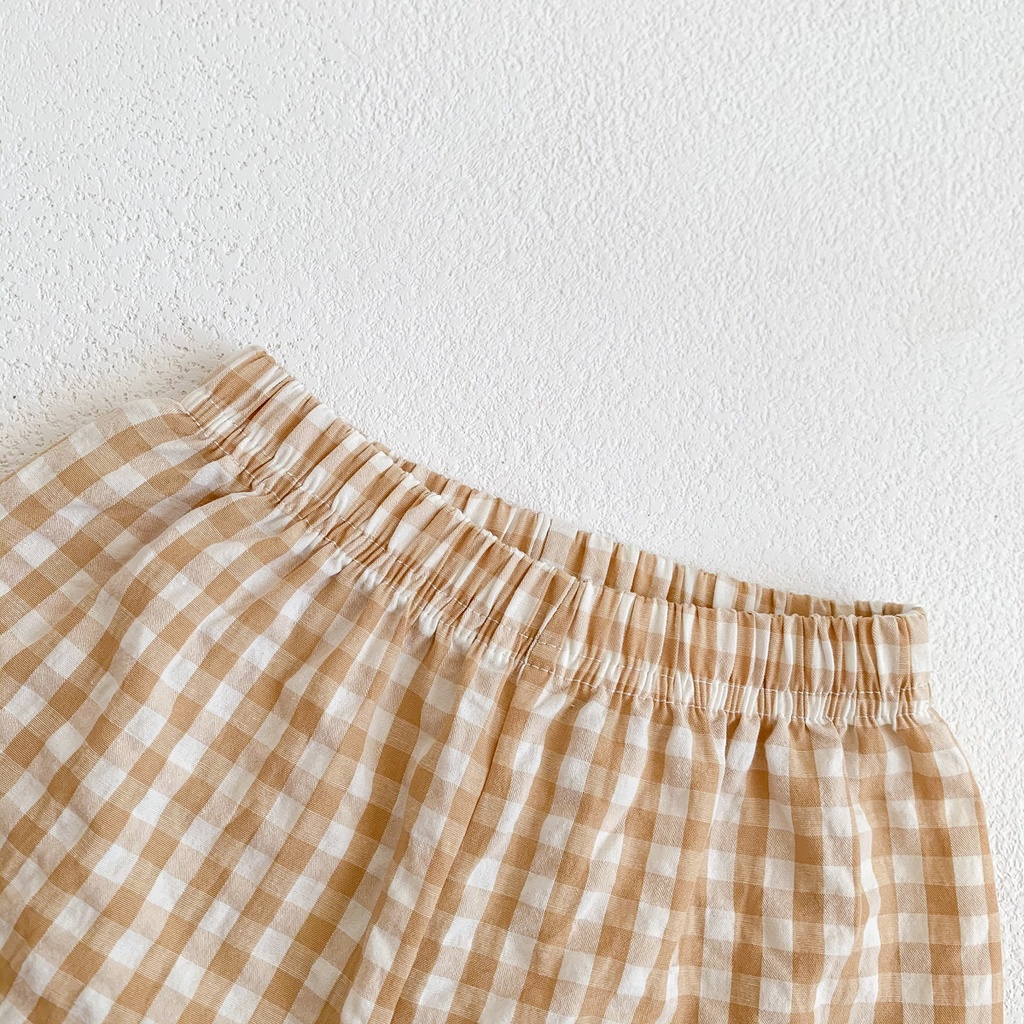 Set Áo Thun Tay Ngắn In Hình Trái Cây + Quần Short Kẻ Sọc Ca Rô Thời Trang Mùa Hè Cho Bé