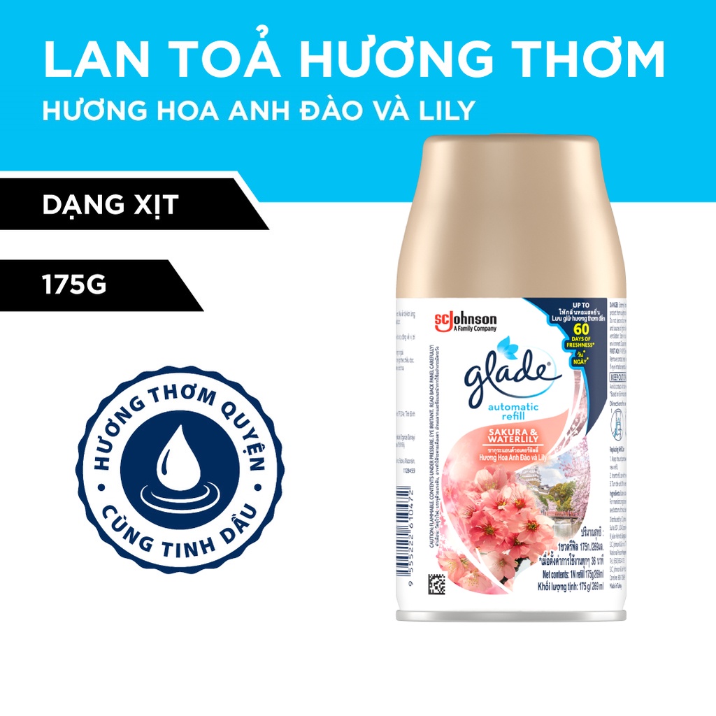 [Nhâp FMCGMALLMT-Giảm 12%-Đơn 250K] GLADE Lõi Xịt thơm phòng tự động Hương Hoa Anh Đào Lily 175g