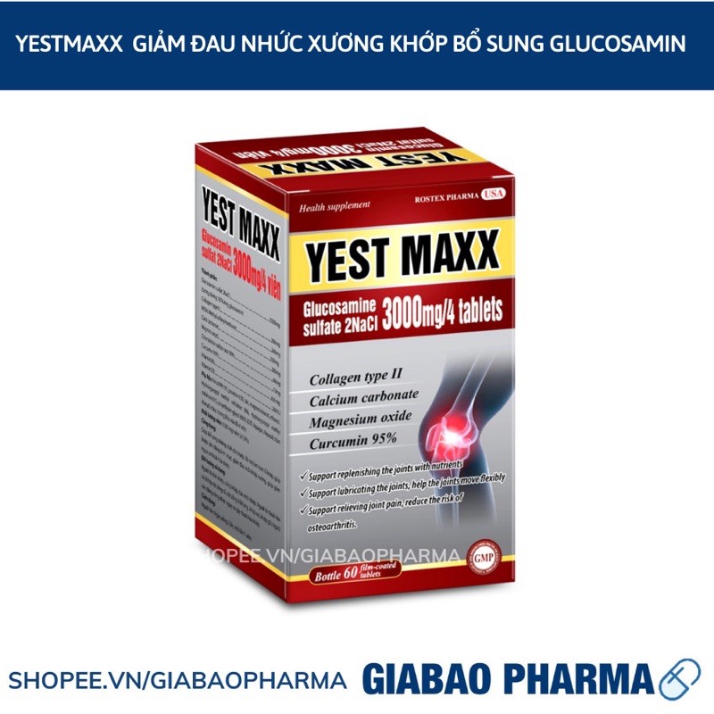 Viên uống bổ xương khớp YES MAX bổ sung glucosamin hỗ trợ giảm đau mỏi xương khớp – Hộp 60 viên