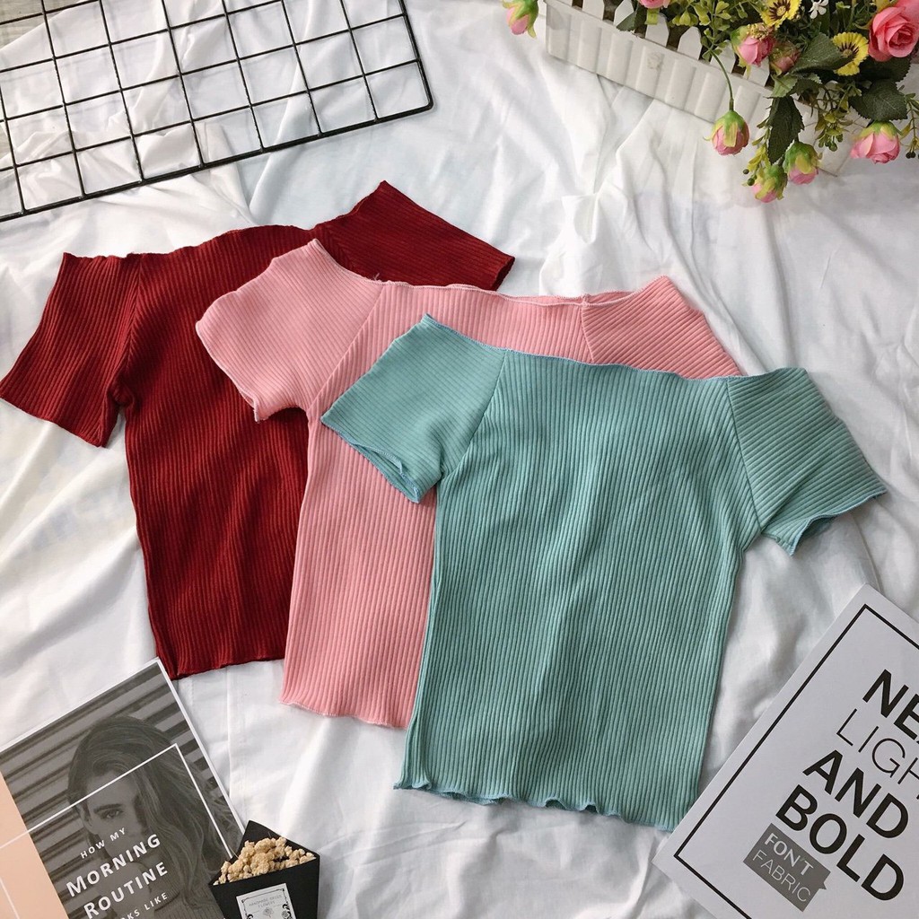 [ SALE kèm clip thật  ] Áo bẹt vai gân hình thật U2102