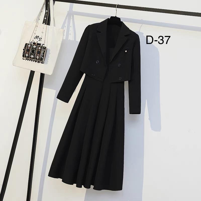 Set đầm bigsize Hằng Plus gồm áo khoác ngoài và váy dây - D37SET