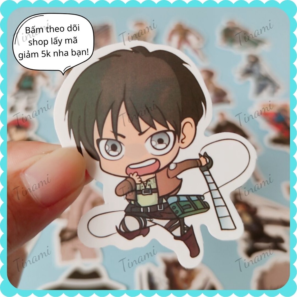 Bộ 50 Sticker anime Attack on titan hình dán chống thấm nước dùng trang trí nón bảo hiểm vali xe máy laptop bền đẹp