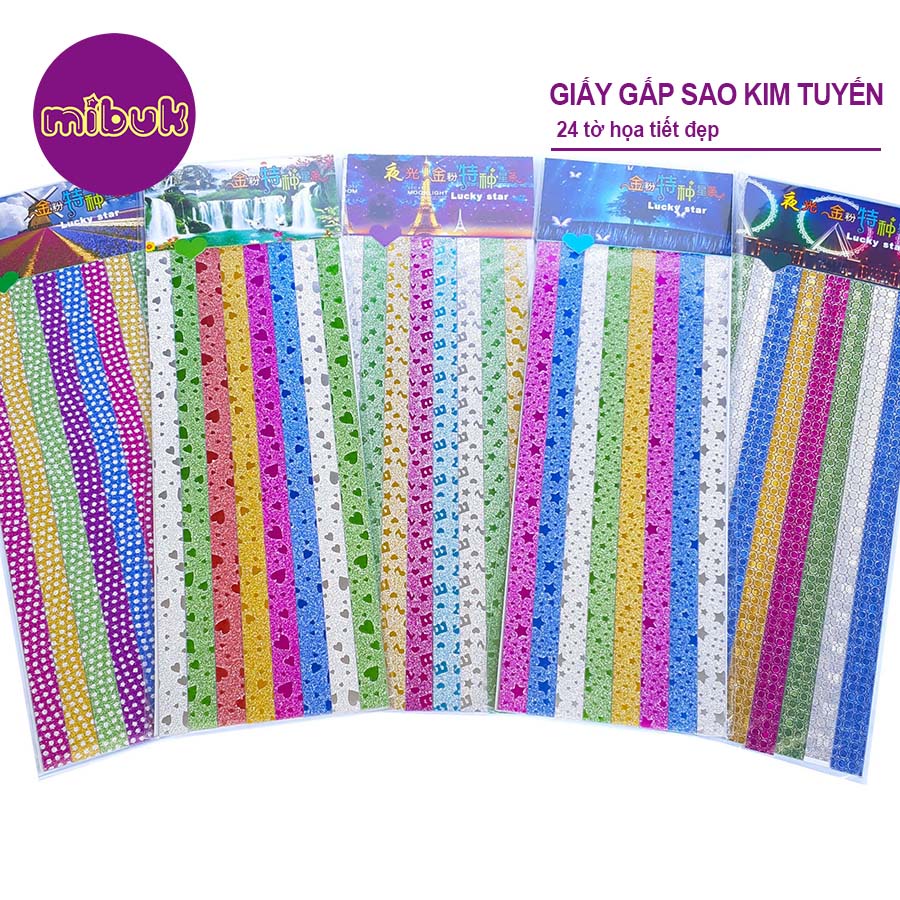 Giấy gấp sao kim tuyến in hình đẹp 24 tờ/xấp