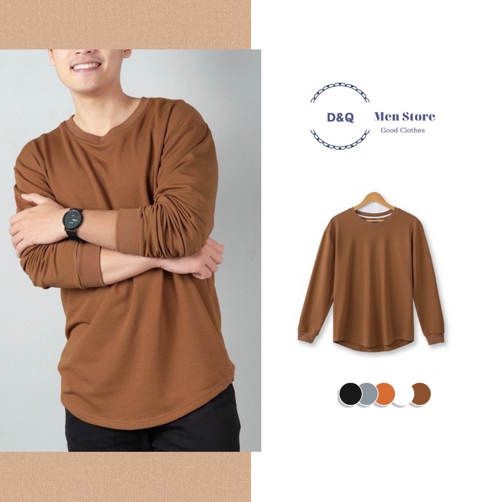 Áo dài tay nam D&Q MEN STORE Basic Sweater vạt bầu Layer Sweater 5 màu trơn