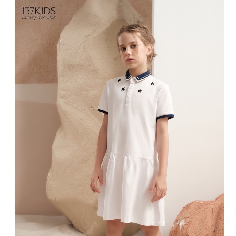 Váy polo trắng bé gái thiết kế cổ hình ngôi sao 137Kids chất cotton thấm hút mồ hôi tốt cho bé gái đi chơi đi học