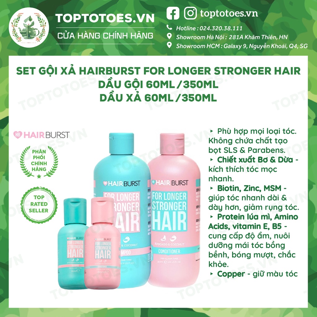 Set Gội Xả Hairburst kích mọc tóc dài và chắc khỏe 60ml &amp; 350ml/chai [NHẬP KHẨU CHÍNH HÃNG 100%]