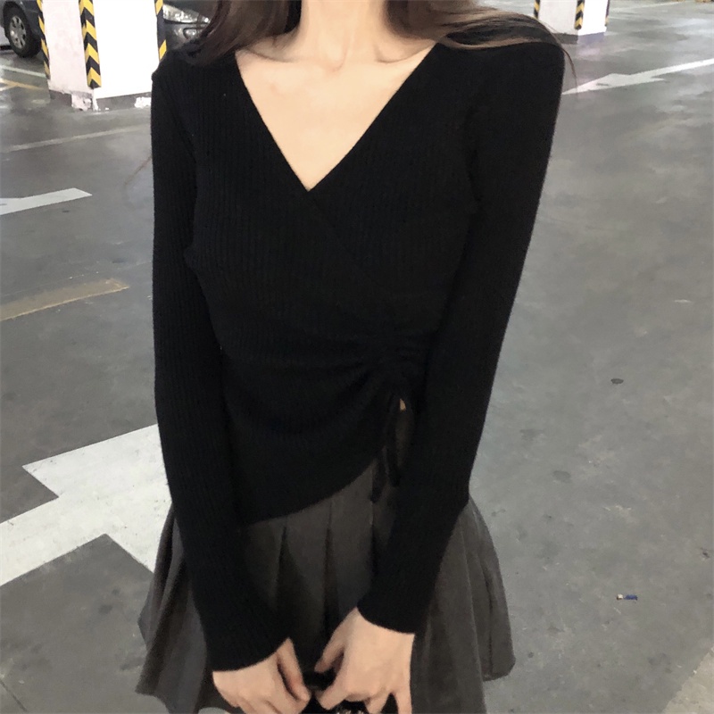 Áo sweater XIAOZHAINV tay dài cổ chữ V thời trang xinh xắn cho nữ