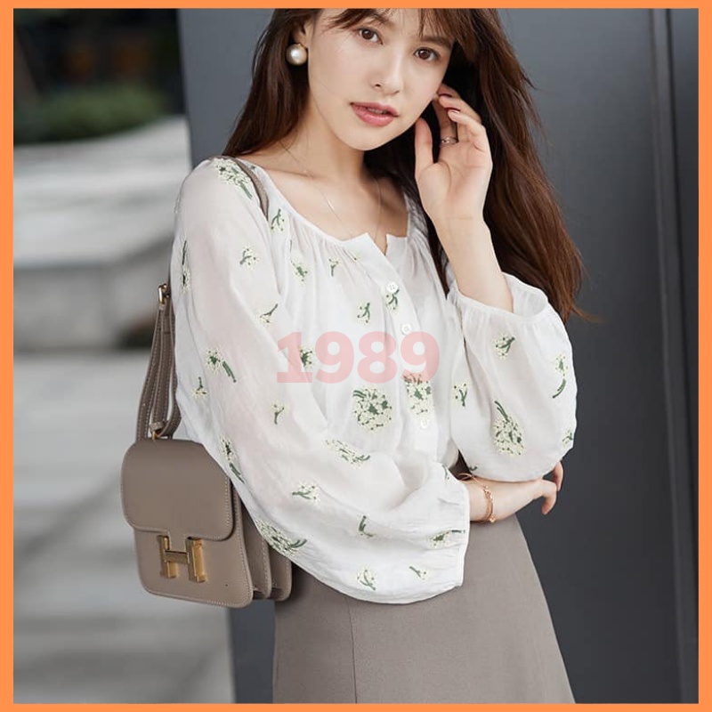 Áo babydool thêu hoa nỗi - áo baby doll nữ cổ v tay bồng chất đũi hoa nỗi cực xinh THỜI TRANG 1989