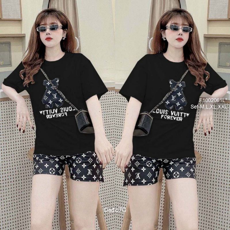 Set bộ thun tay ngắn phối quần short họa tiết 1002