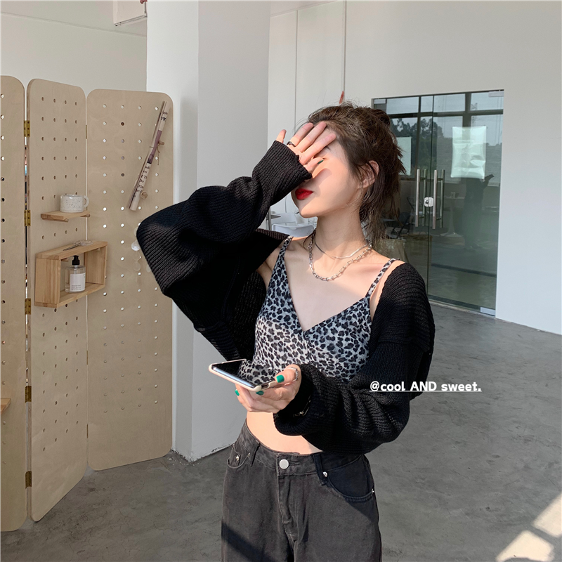 Xiaozhainv Áo Khoác Cardigan/Áo Hai Dây Họa Tiết Da Báo Quyến Rũ Phong Cách Hàn Quốc | BigBuy360 - bigbuy360.vn