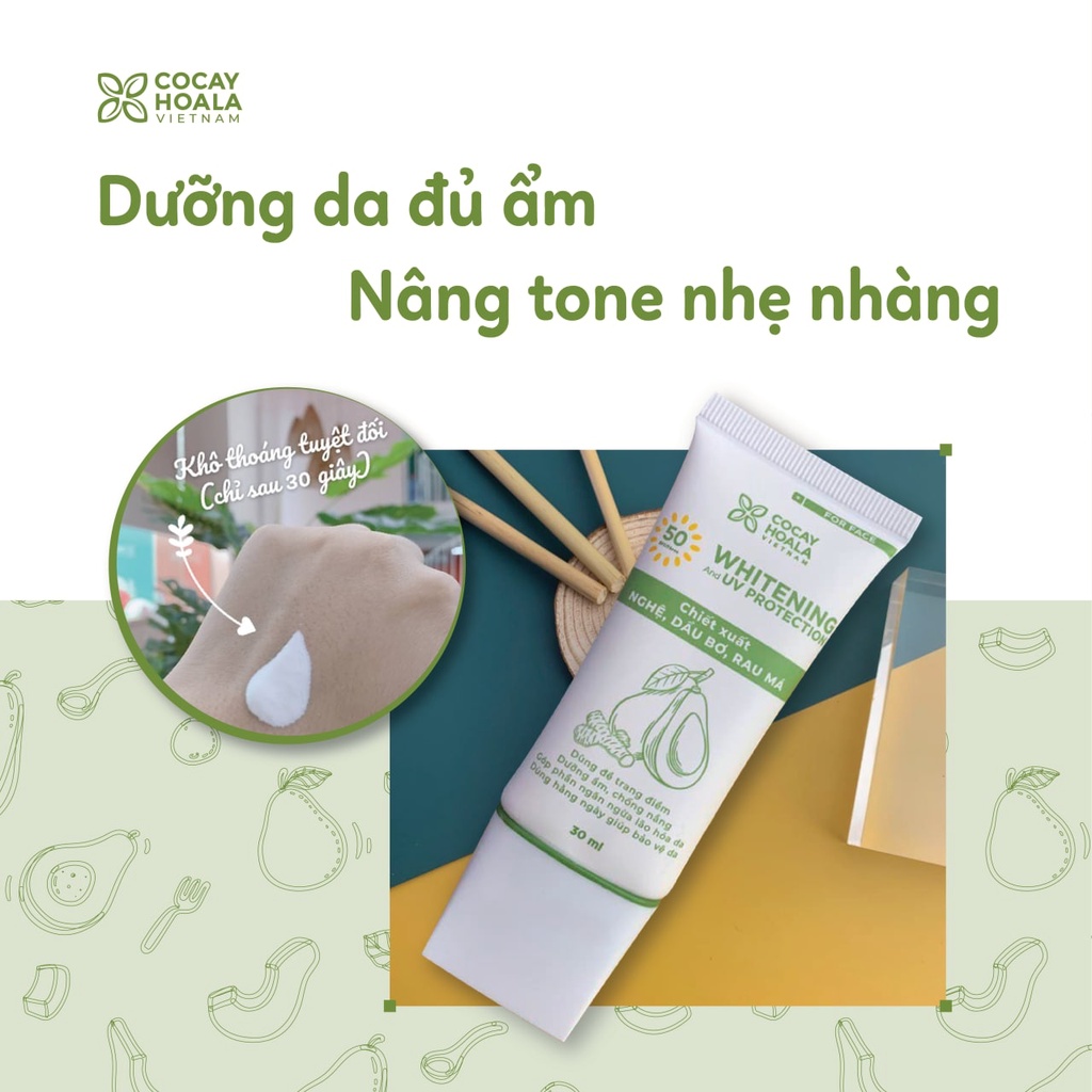 Kem Chống Nắng Bơ Nghệ Cỏ Cây Hoa Lá Vietnam - kiềm dầu, chống thấm nước, nâng tông da- Dung tích 30ml