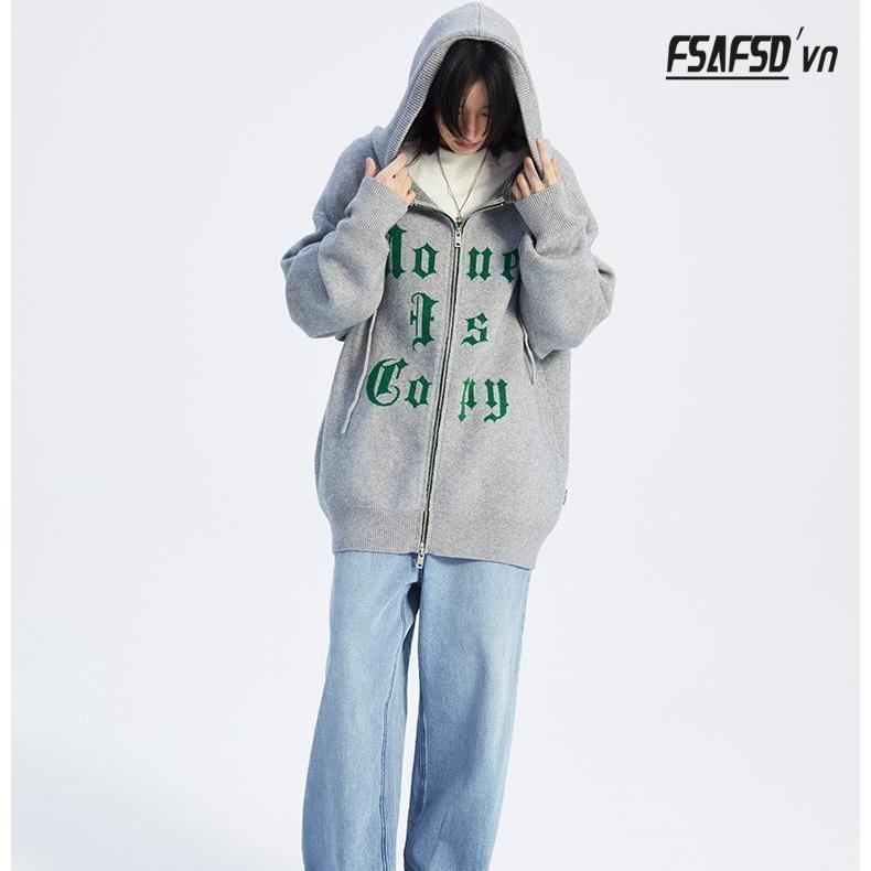 Áo Khoác Cardigan Dệt Kim Dáng Rộng Phối Hai Khóa Kéo Thời Trang Thu Đông Cho Cặp Đôi