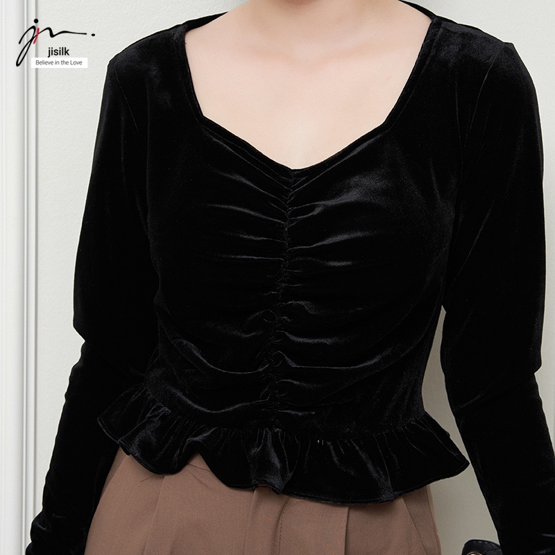 Áo kiểu nữ đẹp jisilk tay phồng công sở tay lỡ tiểu thư nhung cao cấp Jaliin N.AK2-01