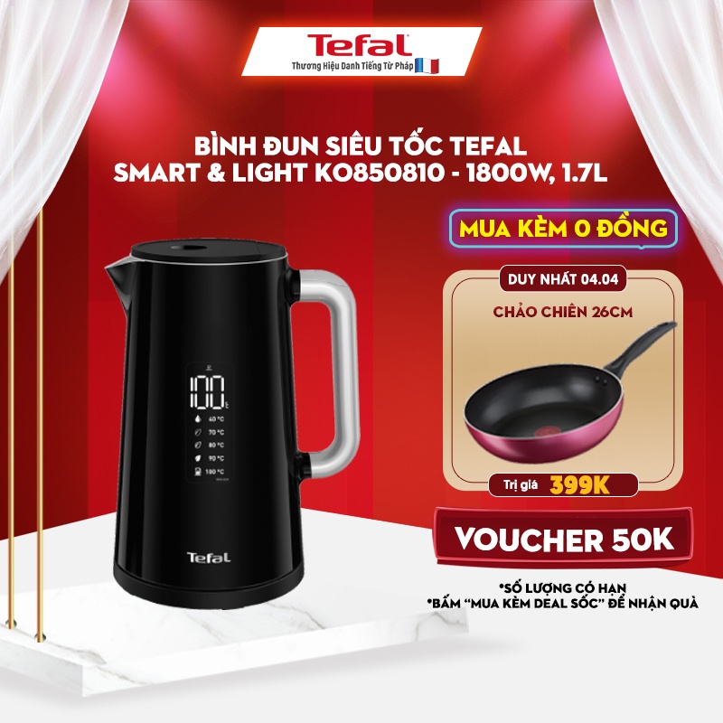 [Mã ELTEFALWL5 giảm 10% đơn 500K] Bình đun siêu tốc Tefal Smart &amp; Light KO850810 - 1800W, 1.7L