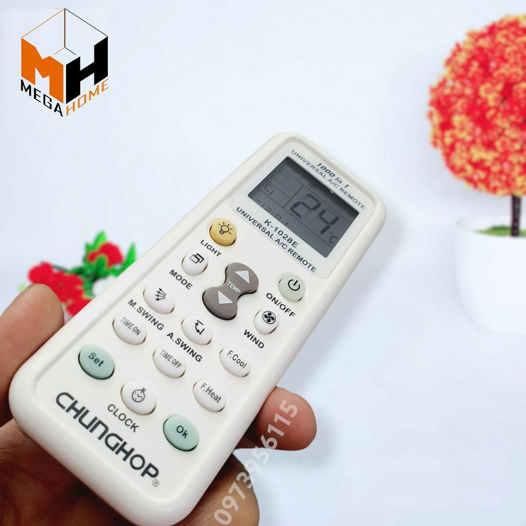 Điều khiển điều hòa đa năng  K-1028E 1000in1, Remote  máy lạnh đa năng 2 mắt hồng ngoại tích hợp đèn pin tiện lợi