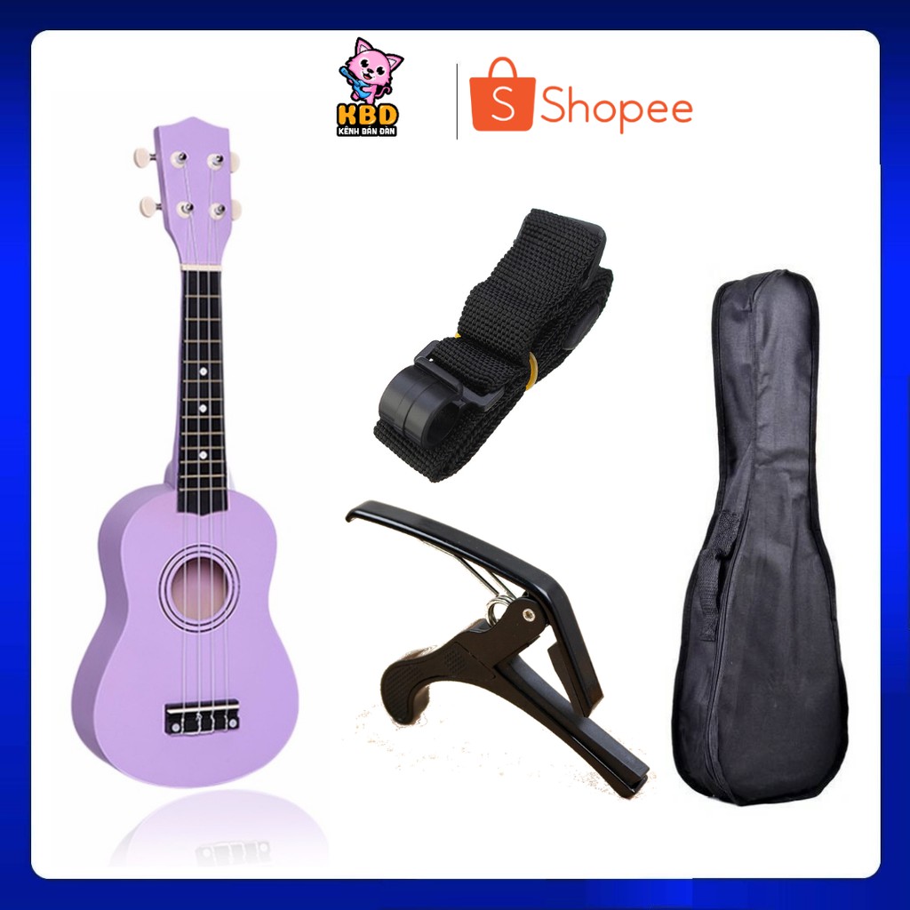 Combo Đàn Ukulele Soprano Màu + Bao vải + Capo Ukulele + Dây đeo