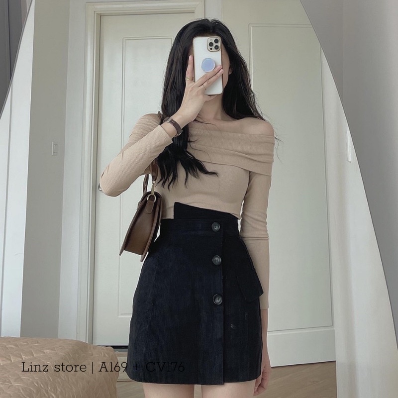 Chân Váy Chữ A Cúc Lệch Chất Nhung Tăm 🦋 Váy Ngắn Nữ Cạp Cao Kèm Lót Quần 3 Màu 🦋 | BigBuy360 - bigbuy360.vn