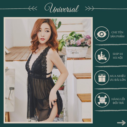 Váy Ngủ Ren Lưới Có Hoạ Tiết Cổ Khoét Sâu Ngực Quyến Rũ UNIVERSALXXX - DNS34