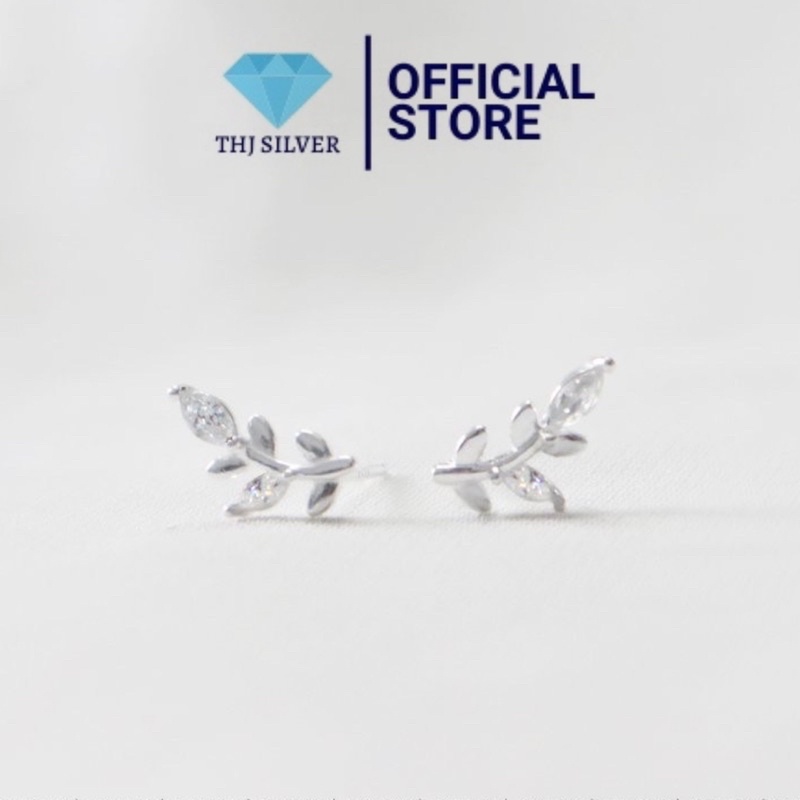 Bông tai nữ lá liễu THJ nhỏ xinh , đính đá nhân tạo chuẩn bạc ta