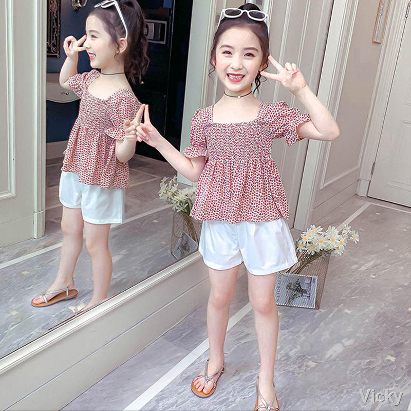🌈Thời Trang Trẻ Em🌈Bộ đồ mùa hè cho bé gái 2020 mới trẻ em Hàn Quốc lưới người nổi tiếng Bộ đồ hai mảnh Quần áo mùa hè
