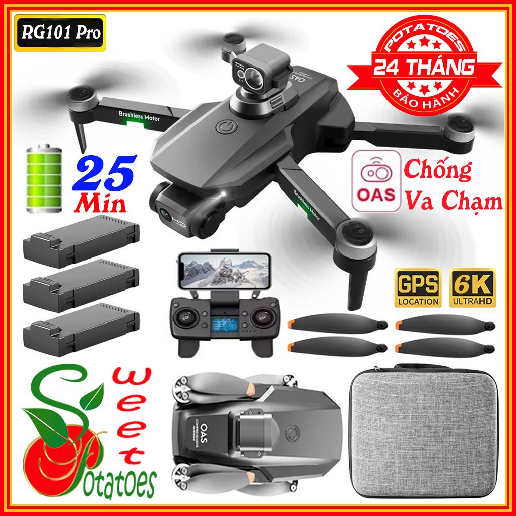 Flycam 4K quay phim chụp ảnh trên không, Fly cam RG-101 MAX 2 camera kép trang bị cảm biến va chạm OAS