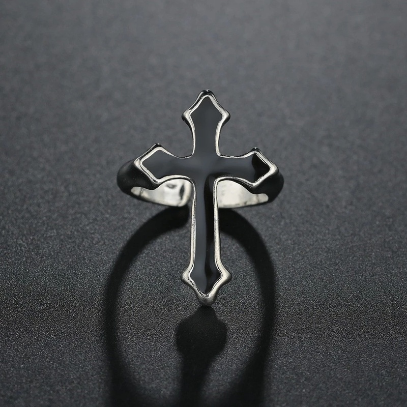 1 Nhẫn Hở Hình Chữ Thập Màu Đen Phong Cách Gothic Cổ Điển Cho Nam Và Nữ