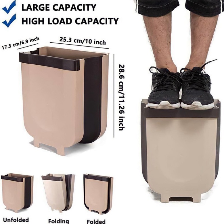 Thùng Rác Cánh Tủ Gấp Gọn Thông Minh Bằng Nhựa Dẻo Màu Nâu - Free ship