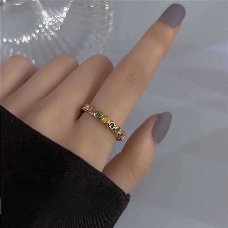 Nhẫn Đồng Hình Ngôi Sao / Mặt Trăng / Trái Tim Không Phai Màu Phong Cách Retro Cá Tính