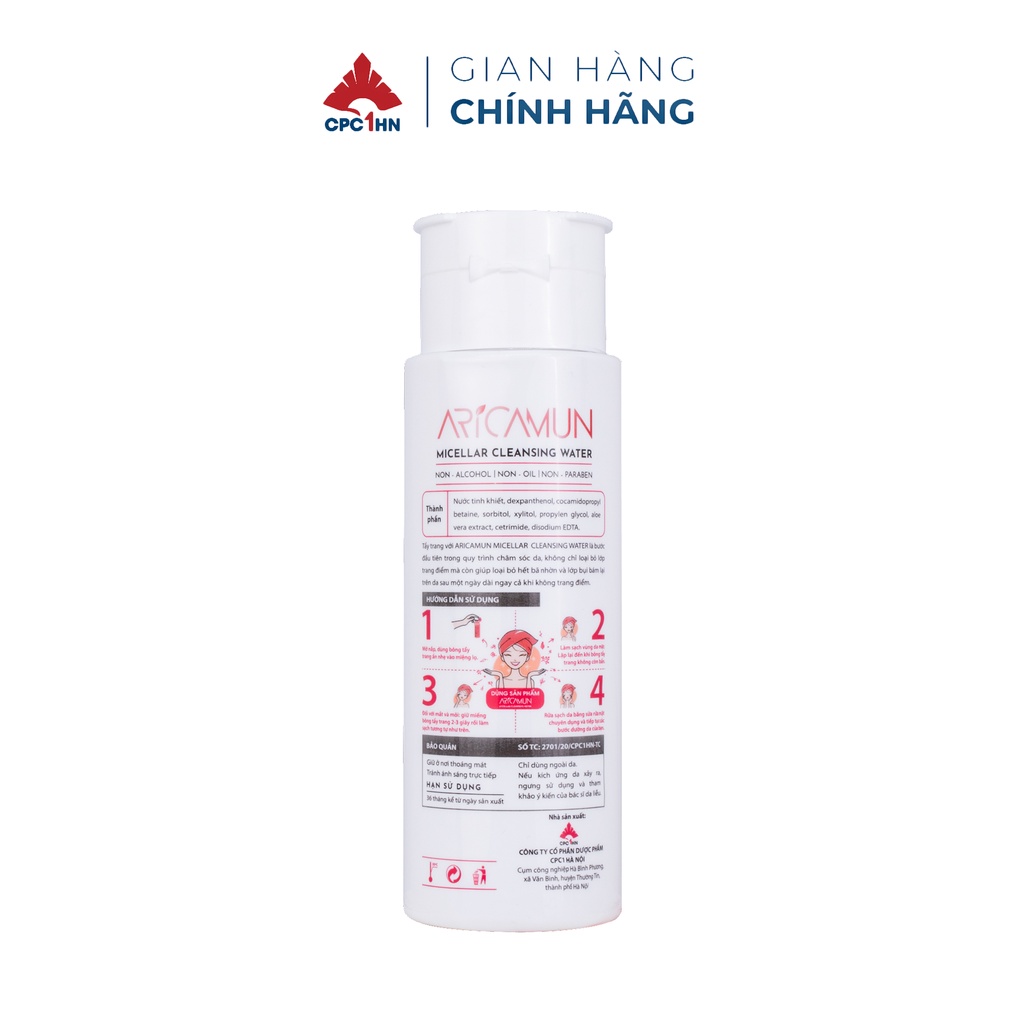 Bộ đôi sản phẩm tẩy trang & sữa rửa mặt Aricamun làm sạch da, ngăn ngừa mụn