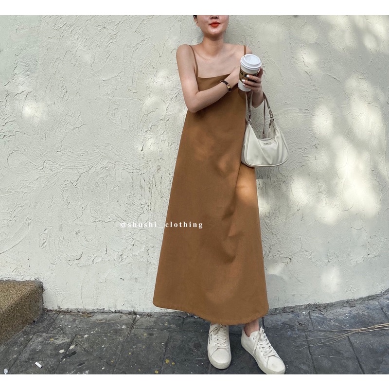 SHU SHI - Đầm Dây Linen Hở Lưng Dáng Dài ( ảnh chính chủ)