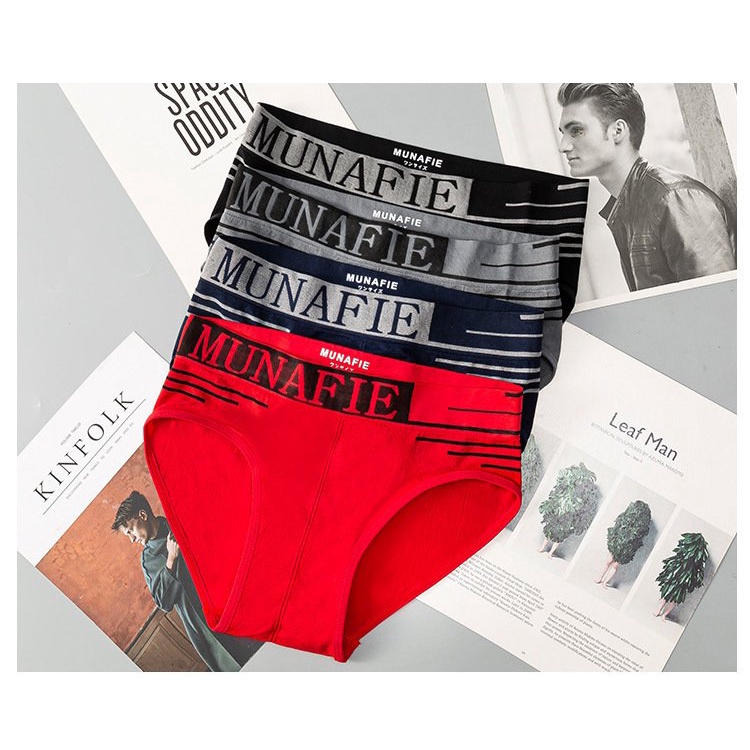 Quần lót nam boxer munafie viền nền 3 vạch, quần sịp nam tam giác chất liệu cotton mặc thoáng mát,