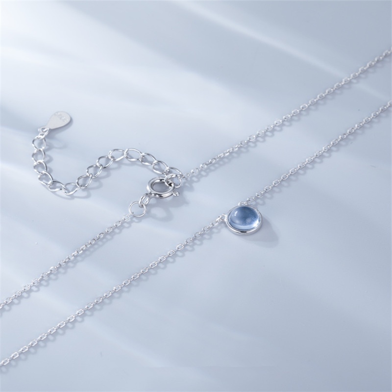 Vòng cổ Bạc 925 Mặt Tròn Đính Đá Sapphire Thời Trang Cho Nữ