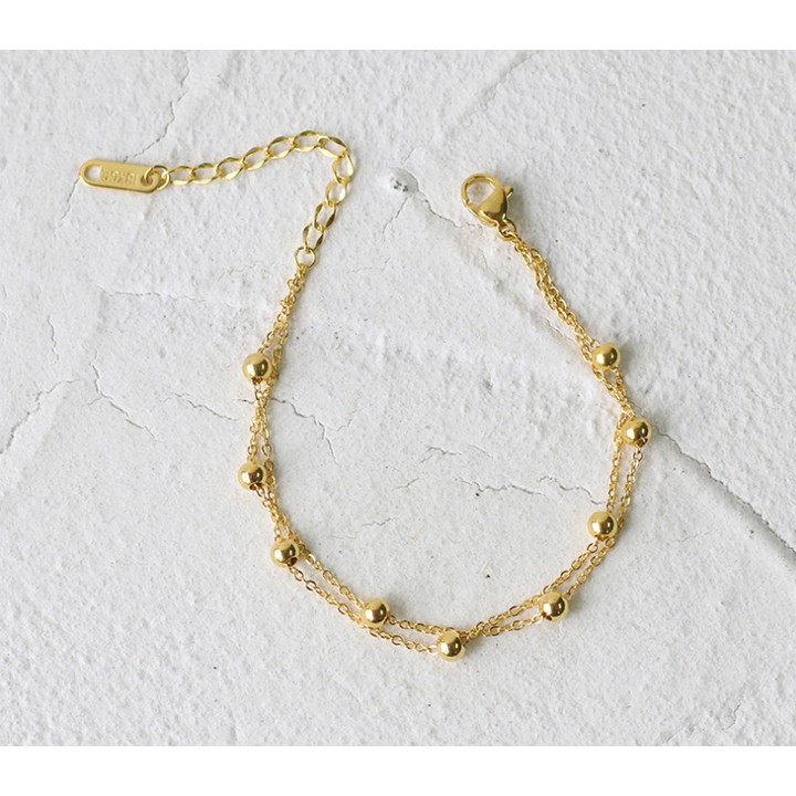 Lắc tay nữ titan bi tròn 2 tầng cách điệu siêu đẹp, bền màu, hợp thời trang