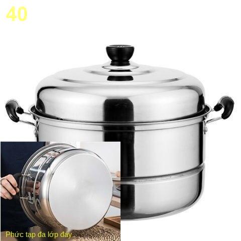 2021✹♘Nồi hấp inox ba lớp đôi 2 dày dặn nấu súp lớn bếp từ ga 26-32cm